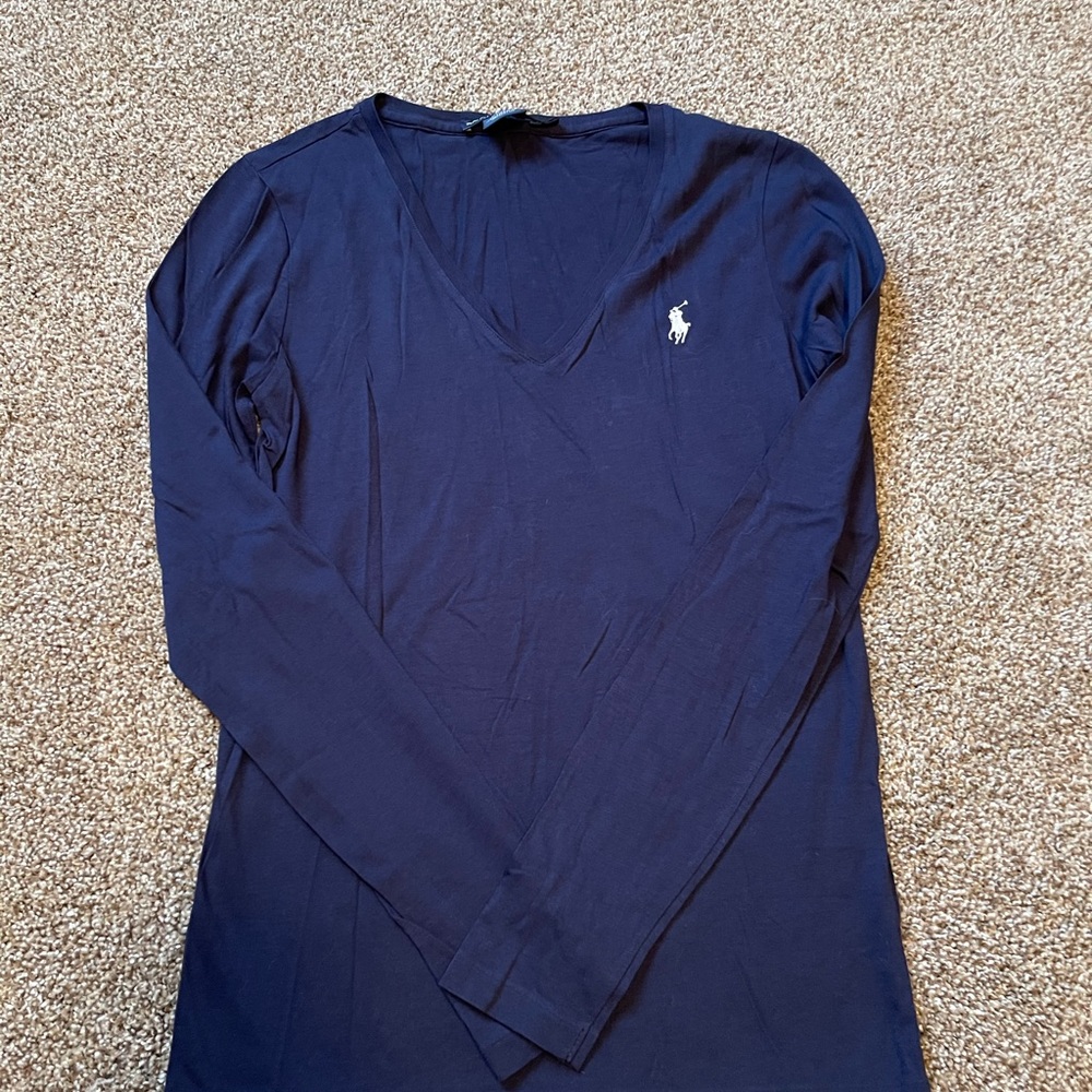 Ralph Lauren Sport Navy Long Sleeve Tee with White Logo Size Medium - Picture 2 of 5